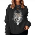Loup Native Tribal Indien Plumes Attrape-Rêves Loups Avec Col En V Women Sweatshirt