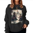 Vintage Japanese Flower Mountain View Landscape Graphic Women Sweatshirt