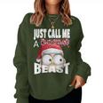 Just Call A Christmas Beast With Cute Little Owl N Santa Hat Women Sweatshirt