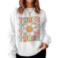 Cute Groovy 3Rd Birthday Party Daisy Flower Three Year Old Women Sweatshirt