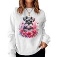 Watercolor Cute Miniature Schnauzer Dog Mom Pink Flowers Women Sweatshirt