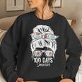 100 Days Smarter 100Th Day Of School Messy Bun Mom Women Sweatshirt Gifts for Her