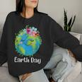 Happy Earth Day Cute Earth With Floral Earth Day 2024 Women Sweatshirt Gifts for Her