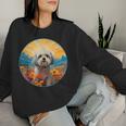 Lhasa Apso Puppy Dog Cute Flower Mountain Sunset Colorful Women Sweatshirt Gifts for Her