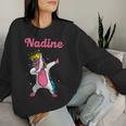 Nadine Name Personalized Birthday Dabbing Unicorn Queen Women Sweatshirt Gifts for Her