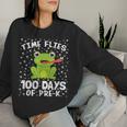 Pre K 100 Days Of School Boys Girls Frog Time Flies Fly Cute Women Sweatshirt Gifts for Her