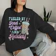 Retro Groovy Coffee Fueled By Iced Coffee And Anxiety Women Sweatshirt Gifts for Her