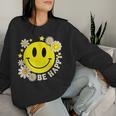 Retro Groovy Be Happy Smile Face Daisy Flower 70S Women Sweatshirt Gifts for Her
