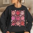 Retro Valentines Day Hippie Groovy Happy Face Love Vibes Women Sweatshirt Gifts for Her