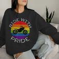 Ride With Pride Gay Bikers Lgbt Month Vintage Retro Rainbow Women Sweatshirt Gifts for Her