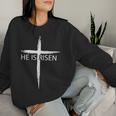 He Is Risen Pocket Christian Easter Jesus Religious Cross Women Sweatshirt Gifts for Her
