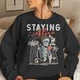 Staying Alive Skeleton Drinking Coffee Lover Addict Skull Women Sweatshirt Gifts for Her