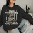Never Underestimate Woman And A German Shepherd Usa Flag T-S Women Sweatshirt Gifts for Her