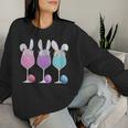Women's Easter Wine Glasses With Bunny Ears And Eggs Women Sweatshirt Gifts for Her