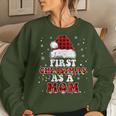First Christmas As A Mom Santa Hat Red Plaid Buffalo Women Sweatshirt Gifts for Her