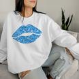 80S & 90S Kiss Mouth Lips Motif Vintage Blue Women Sweatshirt Gifts for Her