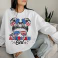 All American Girl Messy Bun Patriotic 4Th Of July Women Sweatshirt Gifts for Her