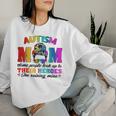 Autism Mom Raising Hero Groovy Messy Bun Autism Awareness Women Sweatshirt Gifts for Her