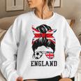 British Soccer Girl Mom Messy Bun England Flag Football Fan Women Sweatshirt Gifts for Her