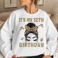 It's My 12Th Birthday Leopard Messy Bun 12 Year Old Birthday Women Sweatshirt Gifts for Her