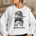 Police Mom Messy Bun Police Officer Mom Mother Blue Line Women Sweatshirt Gifts for Her