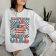 Retro American Girl 4Th Of July Smile Checkered Girls Women Sweatshirt Gifts for Her