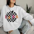 Retro Black And White Checkered Apple Teacher Women Sweatshirt Gifts for Her