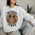 Smile Face Softball Vibes Game Day Softball Life Mom Retro Women Sweatshirt Gifts for Her