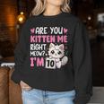 10Th Birthday For Girl 10Yr Ten 10 Year Old Kitten Cat Women Sweatshirt Unique Gifts