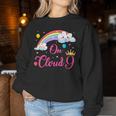 9 Year Old Birthday Decorations Rainbow On Cloud Nine 9Th Women Sweatshirt Personalized Gifts