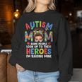 Autism Mom Raising Hero Groovy Messy Bun Autism Awareness Women Sweatshirt Unique Gifts