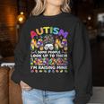 Autism Mom Raising Hero Messy Bun Autism Awareness Women Sweatshirt Funny Gifts