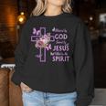 Blessed By God Saved By Jesus Purple Floral Cross Christian Women Sweatshirt Personalized Gifts