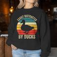 Duck Easily Distracted By Ducks Vintage Farmer Ducks Lover Women Sweatshirt Personalized Gifts