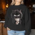 Angry Black Cat Drinking Coffee Loves Coffee Pet Women Sweatshirt Unique Gifts