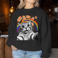 Graphic Rainbow Hotdog Ufos Cosmic Space Selfie Cat Women Sweatshirt Unique Gifts