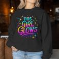 This Girl Glows 80S And 90S Party Women Sweatshirt Funny Gifts