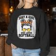 Girls Softball Fan Player Messy Bun Softball Lover Women Sweatshirt Funny Gifts