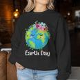 Happy Earth Day Cute Earth With Floral Earth Day 2024 Women Sweatshirt Funny Gifts