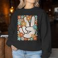 Hippie Peace Hand Sign Groovy Flower 60S 70S Retro Women Sweatshirt Funny Gifts