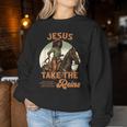 Jesus Take The Reins Christian Black Cowgirl Western Texas Women Sweatshirt Unique Gifts