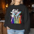 Skeleton Drinking Coffee Gay Pride Skull Lgbt-Q Ally Women Sweatshirt Unique Gifts