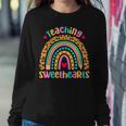 Teaching Sweethearts Teacher Valentines Day Boho Rainbow Women Sweatshirt Funny Gifts