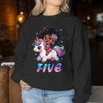 Unicorn 5Th Birthday 5 Years Old Black Girl African American Women Sweatshirt Unique Gifts