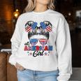 All American Girl Messy Bun Patriotic 4Th Of July Women Sweatshirt Unique Gifts