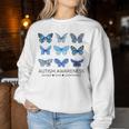 In April We Wear Blue Butterfly Autism Mental Health Women Sweatshirt Unique Gifts