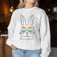 Bunny Gay Pride Lgbtq Bunny Rainbow Sunglasses Happy Easter Women Sweatshirt Unique Gifts