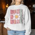 Cute Groovy 9Th Birthday Party Daisy Flower Nine Year Old Women Sweatshirt Personalized Gifts