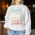 First Name Laura German Girl Purple Retro Nametag 80S Family Women Sweatshirt Funny Gifts