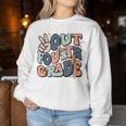 Groovy Last Day Of School 4Th Grade Peace Out Fourth Grade Women Sweatshirt Personalized Gifts